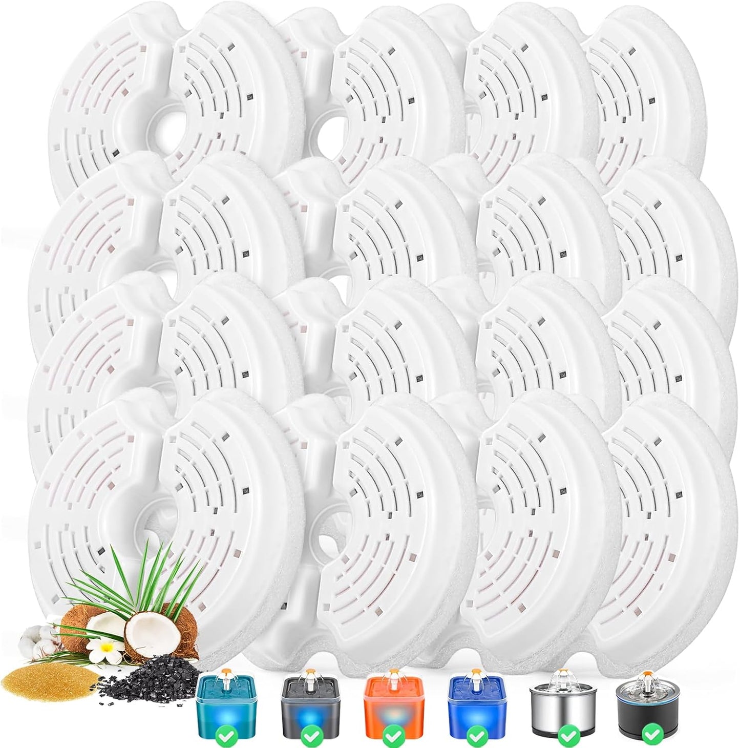 Cat Water Fountain Filters for 84oz/2.5L Stainless Steel Pet Fountain and 67oz/2.0L Plastic Cat Drinking Fountain, 16 Pack Pet Replacement Filters Set