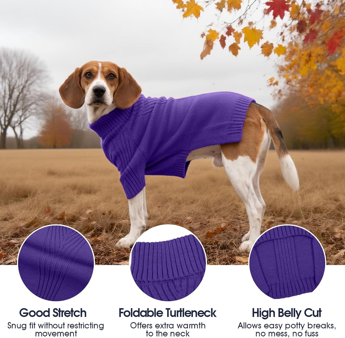 IECOii XXL Dog Sweater,Thermal Knit Big Dog Sweater with Sleeve,Pet Turtleneck Doggy Sweatshirt for Extra Large Dogs Boy Girl,Stretchy Large Dogs Cold Weather Outfit Pitbull Clothes,(Purple,XXL)