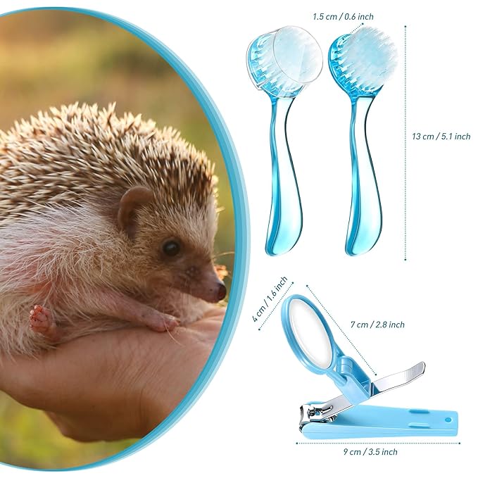 Mudder 3 Pcs Hedgehog Small Animal Grooming Kit Including 2 Bathing Brush and a Nail Toenail Clipper with Magnifier for Pet Hamster Hedgehog Guinea Pig Rabbit Cat Kitten
