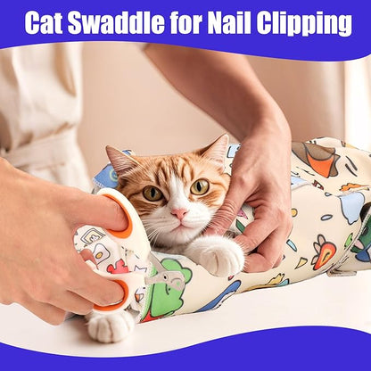 XANGNIER Cat Wrap for Grooming,Cat Restraint Wrap for Cutting Nails,Fabric Burrito Wrap for Nail Clipping, Anti-Scratch, Anti-Escape,Multifunctional Swaddle Wrap Pet Tool (27.5 x 27.5 Inch)