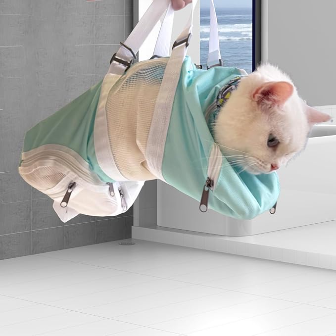 Cinf Cat Nail Clipping Cleaning Grooming Restraint Bag No Scratching Biting for Bathing Nail Trimming Injecting Examining(Mint,M)