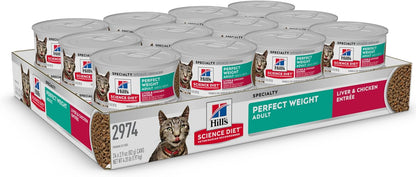 Hill's Science Diet Perfect Weight, Adult 1-6, Weight Management Support, Wet Cat Food, Liver & Chicken Minced, 2.9 oz Can, Case of 24