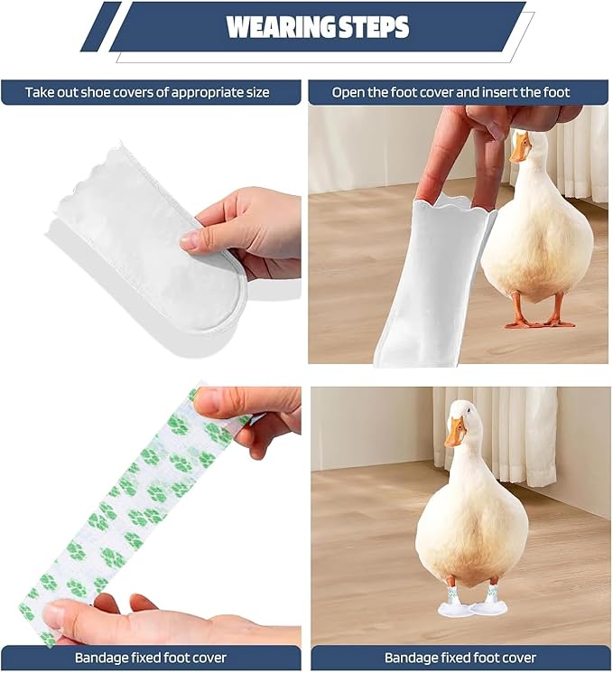 20 Pcs Disposable Boots for Real Duck Feet, Bumble Foot for Duck Supplies with Blue Bandage, Large Size (Green-L)