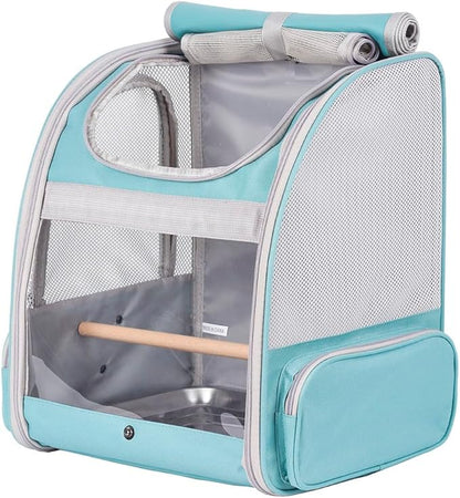 Bird Backpack Carrier with Stand Perch, Bird Travel Backpack for Hiking, Airline Approved Green Bird Backpack