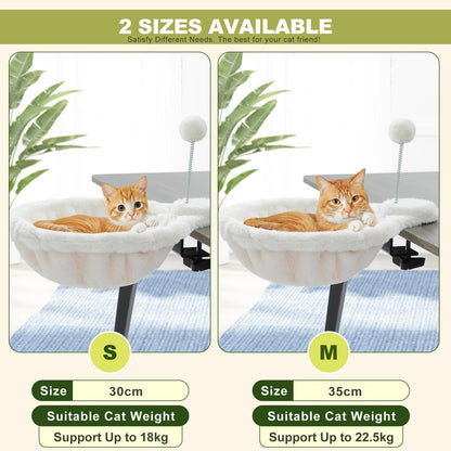 PAWZ Road Cat Bed for Desk, Large Cats Hammock with Plush Ball，12 Inches in Diameter,Space-Saving Cat Desk Bed, White Cats Hammock for Table Supports Up to 40lbs, Medium