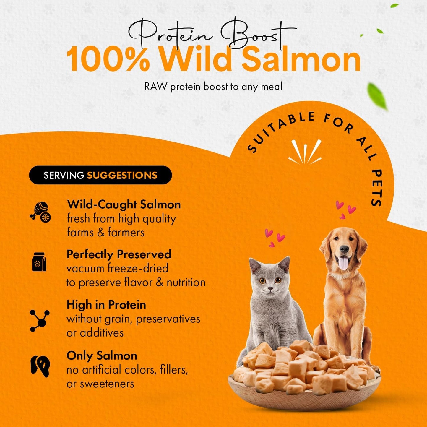 Freeze-Dried Salmon Treats for Cats & Dogs – 100% Wild Caught, Single Ingredient, High-Protein, Healthy Snack – No Additives or Preservatives – 1.4oz - Inspected & Tested in USA