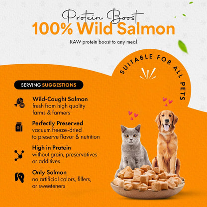 Freeze-Dried Salmon Treats for Cats & Dogs – 100% Wild Caught, Single Ingredient, High-Protein, Healthy Snack – No Additives or Preservatives – 5.3oz - Inspected & Tested in USA