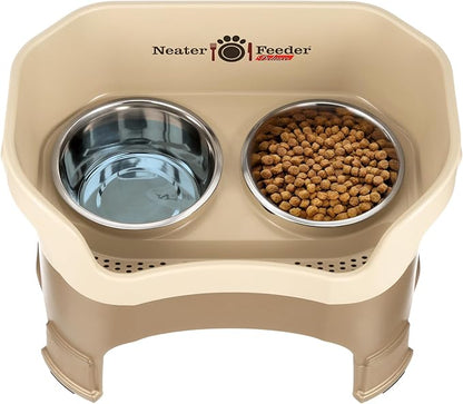 Neater Feeder Deluxe Mess Proof Dog Bowls Elevated for Large Dogs – Made in USA – No Spill Raised Dog Food Bowl Stand w/Leg Extensions – Stainless Steel Dog Food and Water Bowl Set – Cappuccino