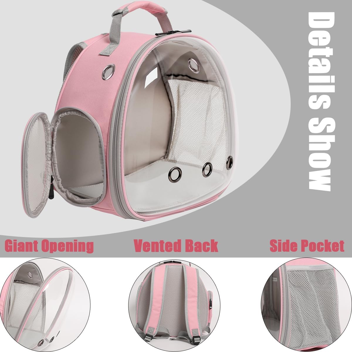 halinfer Small Bird Travel Backpack Carrier Cage with Cups, Backpack to Transport Backpack Carrier with Clamp Cups Stand Perch for Parakeet Cockatiel Budgies Vet Carry Book Bag Pink