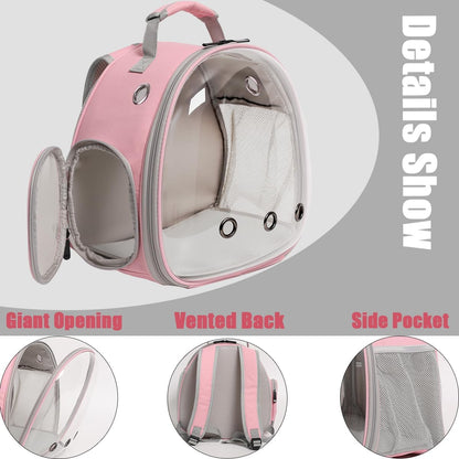 halinfer Small Bird Travel Backpack Carrier Cage with Cups, Backpack to Transport Backpack Carrier with Clamp Cups Stand Perch for Parakeet Cockatiel Budgies Vet Carry Book Bag Pink