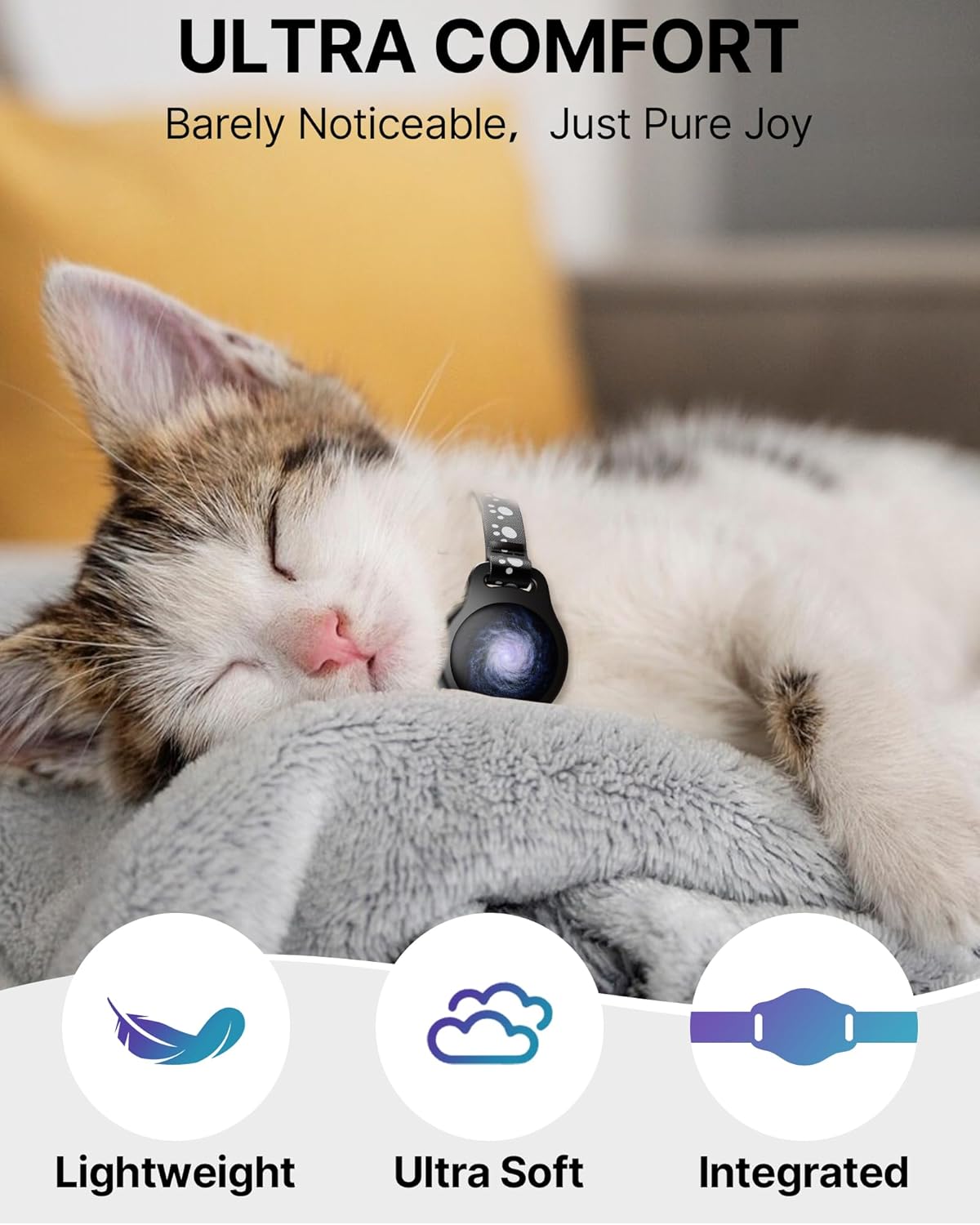 Cat Tracker Collar Waterproof Airtag Cat Collar with Finder Tag (iOS ONLY Not for Android Devices), Compatible with Apple Find My, Breakaway Tractive with Reflective Pattern & Bell, Black, 8-12"