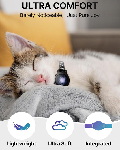 Cat Tracker Collar Waterproof Airtag Cat Collar with Finder Tag (iOS ONLY Not for Android Devices), Compatible with Apple Find My, Breakaway Tractive with Reflective Pattern & Bell, Black, 8-12"