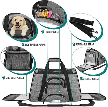 PetAmi Airline Approved Pet Carrier for Cat, Soft Sided Dog Carrier for Small Dog, Cat Travel Supplies Accessories Indoor Cat, Ventilated Pet Carrying Bag Medium Large Kitten Puppy, Large Heather Gray