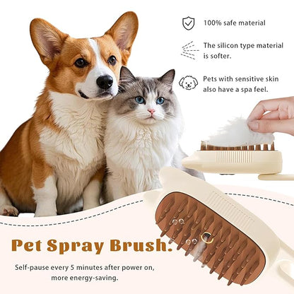 Cat Brush Cat Steam Brush Rechargeable Steamy Pet Grooming For Shedding, Water Spray Massage Brushs, Dog Hair Removal Self Cleaning Brushs Steamer Wet Spa Comb (Beige)