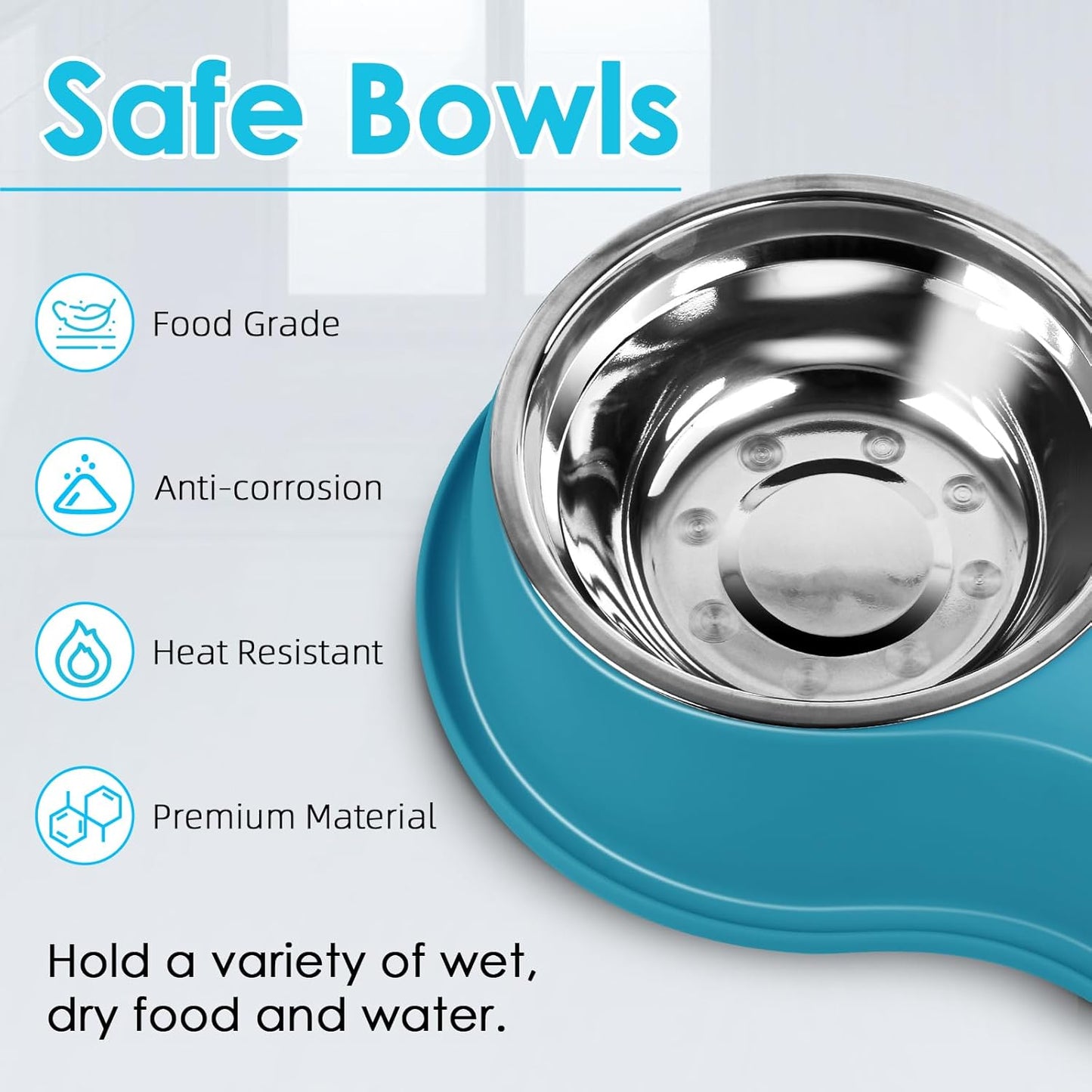 Dog Bowls Large Stainless Steel Dog Water and Food Bowls Set with No-Slip Base, Pet Feeder Bowls Raised Edges for No Spill, Dog Cat Dish for Small, Medium, and Large Pets