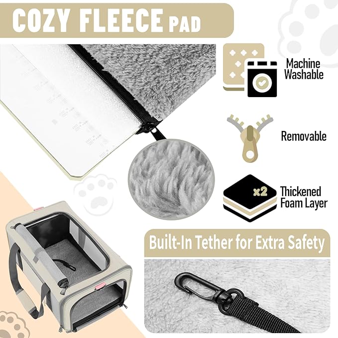 Pet Carrier for Large Cat 20 lbs+ / Soft Sided Small Dog 12 Pounds Travel Crate Top Load/Collapsible Kitty Carry Bag Big Kitten Mesh/Sturdy Animal Transport cage Kennel Long Trips Beige