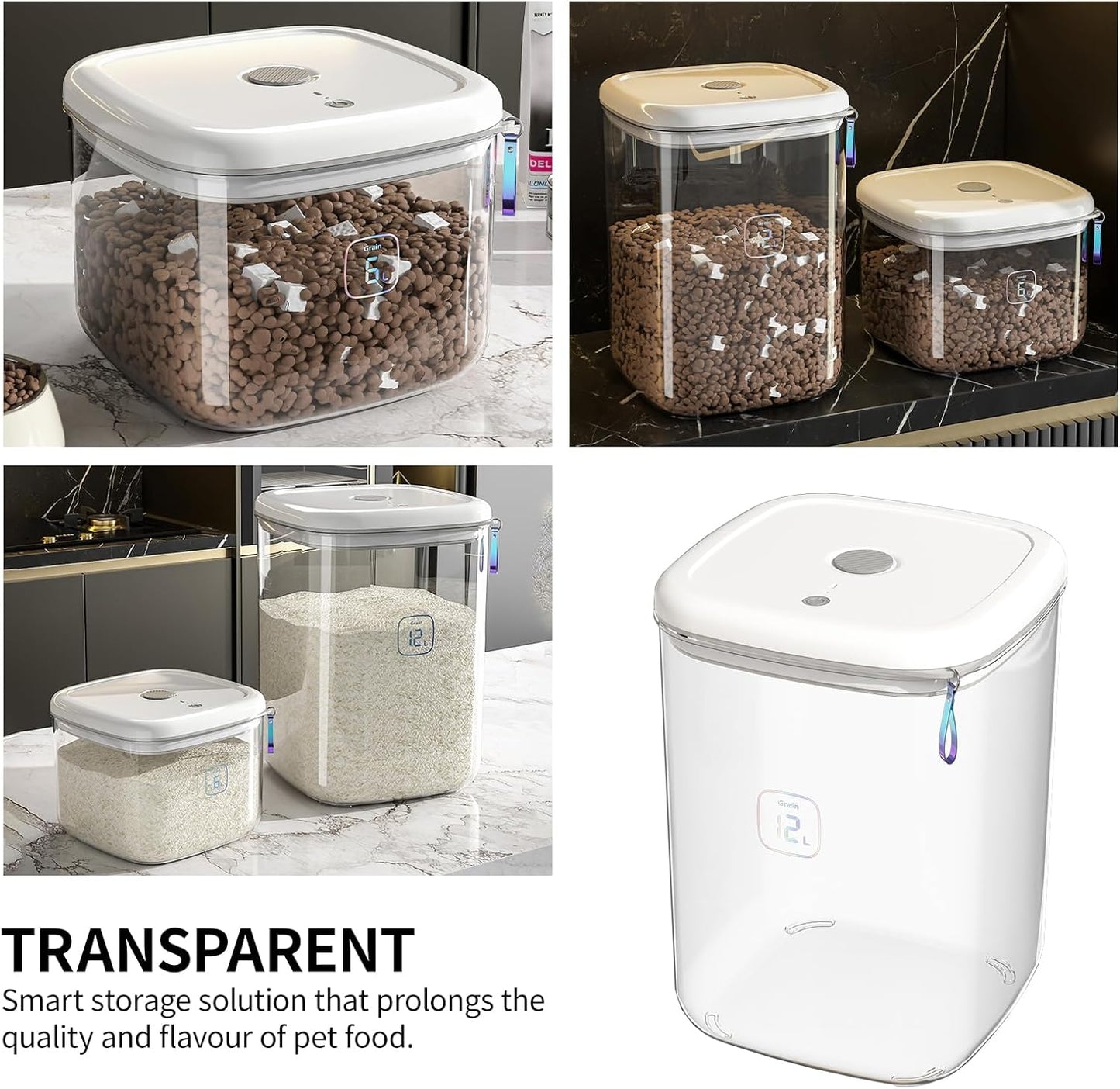 Vacuum Sealed Pet Food Storage Container - 6L/12L Airtight Bucket for Cat & Dog Food, Also for Rice & Grains, Pest-Proof (6L)