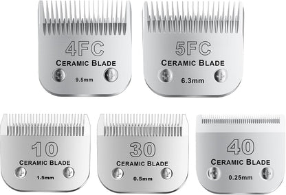 10Blades Dog Grooming Replacement Blades Compatible with Andis Pet Clipper/Oster A5/Wahl KM Series Dog Clipper,Ceramic Blade & Stainless Steel Blade (#10+30+40+4FC+5FC) 5Pack