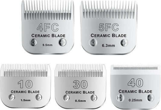 10Blades Dog Grooming Replacement Blades Compatible with Andis Pet Clipper/Oster A5/Wahl KM Series Dog Clipper,Ceramic Blade & Stainless Steel Blade (#10+30+40+4FC+5FC) 5Pack