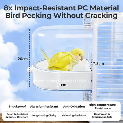 mini&moe Bird Bath for Cage, 4 in 1 Multifunction Birds House/Bath/Litter Box/Feeder Room, Bird Cage Accessories for Pet Birds Conure Budgies Cockatiels Lovebird,Finches, Parakeets, Mannikin, Pink