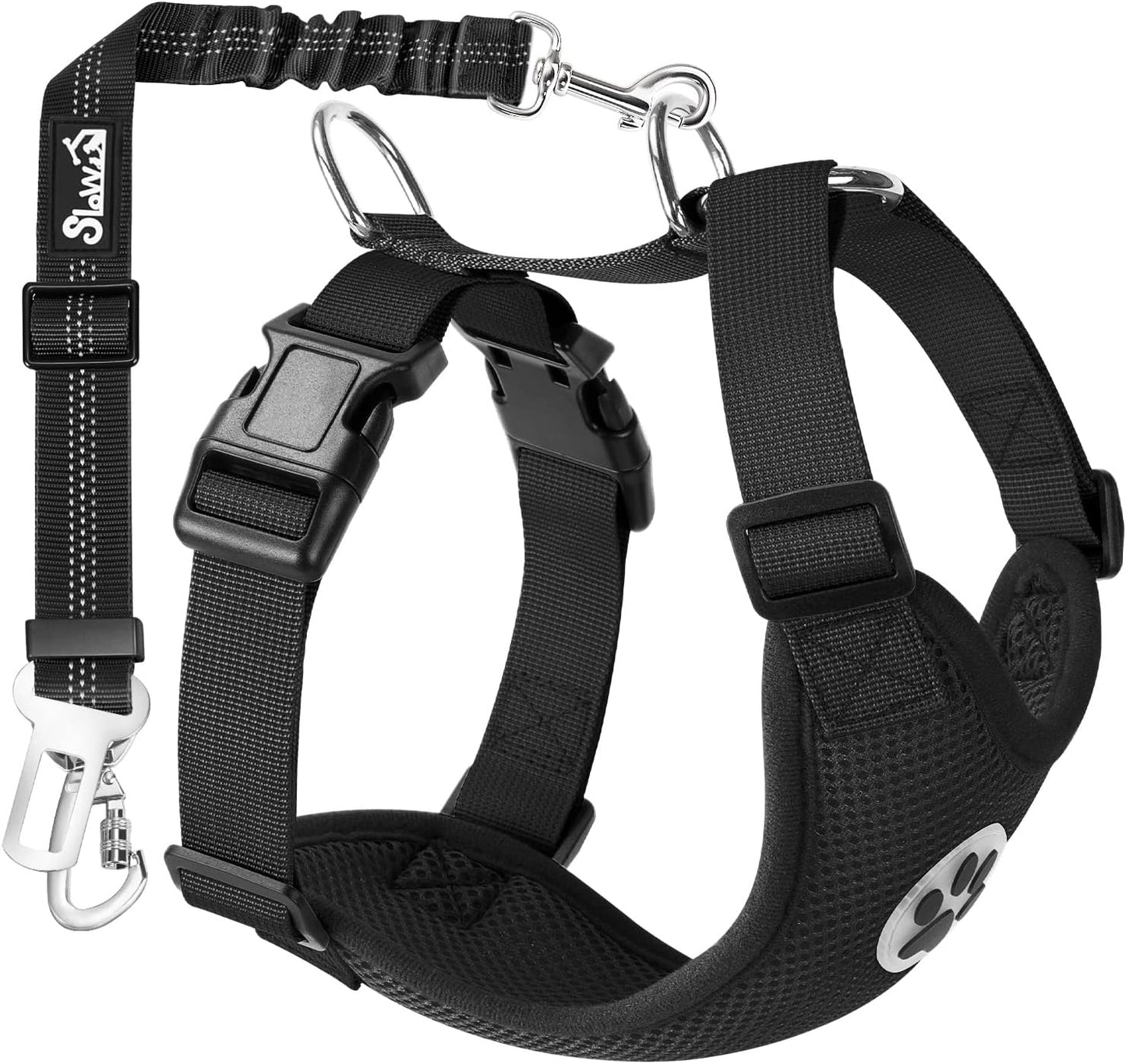 Lukovee Dog Seat Belt for Car, Adjustable Dog Car Harness for Large Medium Small Dogs, Soft Padded & Breathable Mesh Dog Seatbelt with Car Vehicle Connector Strap (Black Double Clip,Small)