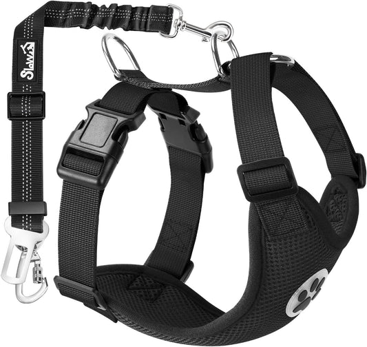 Lukovee Dog Seat Belt for Car, Adjustable Dog Car Harness for Large Medium Small Dogs, Soft Padded & Breathable Mesh Dog Seatbelt with Car Vehicle Connector Strap (Black Double Clip,Small)