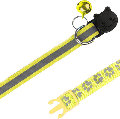 BANMODER 2 Pack Reflective Cat Collar Breakaway with Bell,Personalized Kitten Collars,Adjustable Safety Buckle Collar for Male Cats Girls & Boys (Yellow)