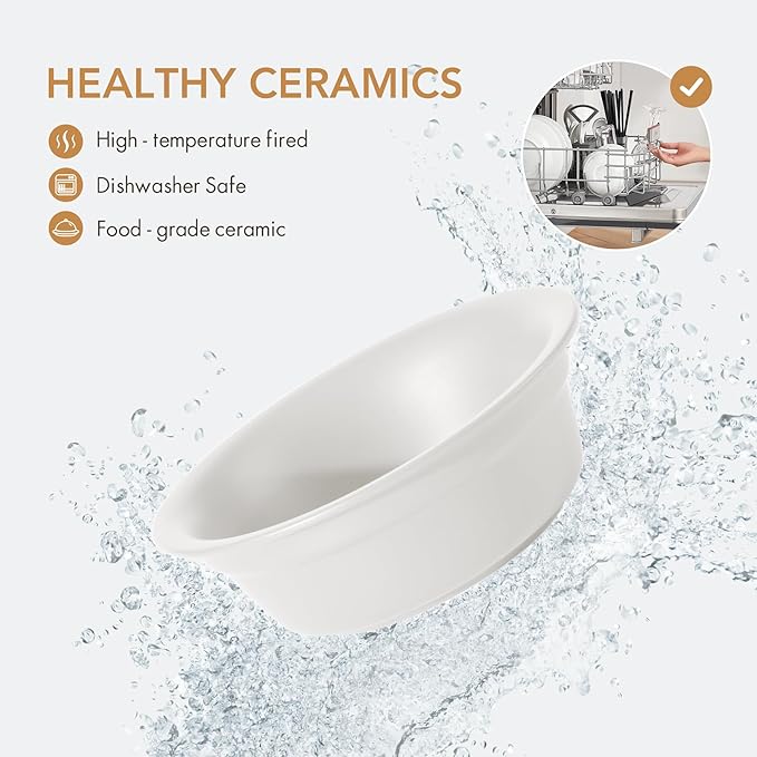 Ceramic 7.1-inch Raised Double-Bowl Set with Non-Slip Stand, Food & Water Dishes for Medium and Large Dogs, Wide Opening with Rounded Edges(Matt White)