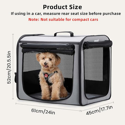 Dog Car Carrier Light Weight, Dog Carrier for Car Easy to Assemble, Dog Car Crate Portable and Breathable, Foldable Pet Carrier for Both Indoor and Outdoor Use, Dog Travel Crate with Curtain Gray
