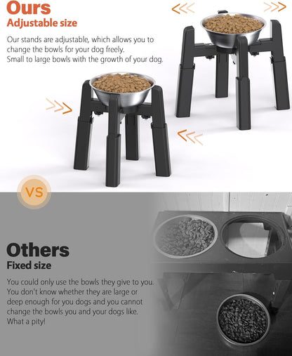 CZPET Dog Bowl Stand, 51 oz Large Capacity Raised Elevated Dog Food/Water Stainless Steel Feeder, Size and Height Adjustable & Anti-Slip Stand for Medium Dogs (2 Pack)