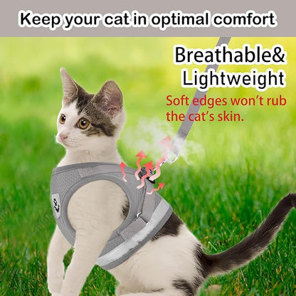 Cat Harnesses and Puppy Harness with Leashes Set, Escape Proof Cat Harness, Adjustable Reflective Soft Mesh Vest Fit Puppy Kitten Rabbit Ferrets's Outdoor Harness(greyXL)