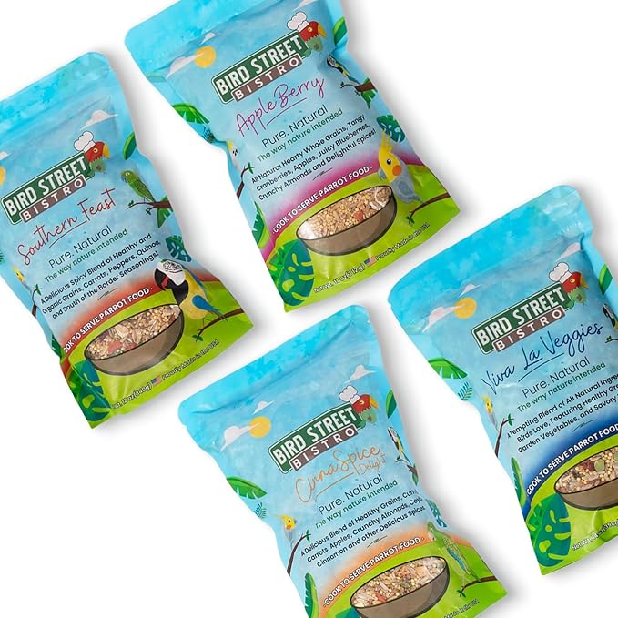 Bird Street Bistro Parrot Food - Parakeet & Cockatiel Food - Cooks in 3-15 min with Natural & Organic Grains, Legumes, Non-GMO Fruits, Vegetables & Health Spices