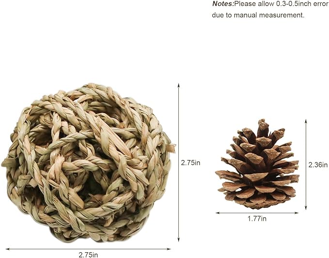 10 Pcs Small Animals Play Balls Rolling Activity Chew Toys Gnawing Treats for Rabbits Guinea Pigs Chinchilla Bunny Natural Balls, Pet Cage Entertainment Accessories(10Pcs)