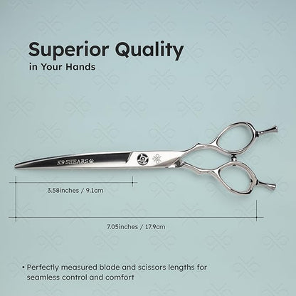 7” Curved Dog Grooming Scissors｜VG10 Japanese Steel Professional Pet Grooming Shears for Cats & Dogs｜Face, Paws, Ears & Tail Precision Trimming｜Lightweight Ergonomic Handcrafted Design｜K9 Shears