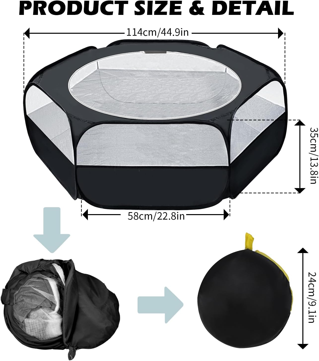 UWE Small Animal Playpen, Chicken Brooder Box with Cover Top, Portable Outdoor Exercise Pet Cage Tent, Waterproof Breathable Pet playpen Indoor for Chick Ktiien Bunny Hamster Guinea Pig, Black