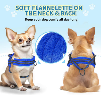 Lukovee No Pull Dog Harness and Leash Set, Soft Padded Small Dog Harness, Neck & Chest Adjustable Reflective Vest Puppy Harness with 4ft Lightweight Anti-Twist Dog Leash for Small Dogs (Blue, M)