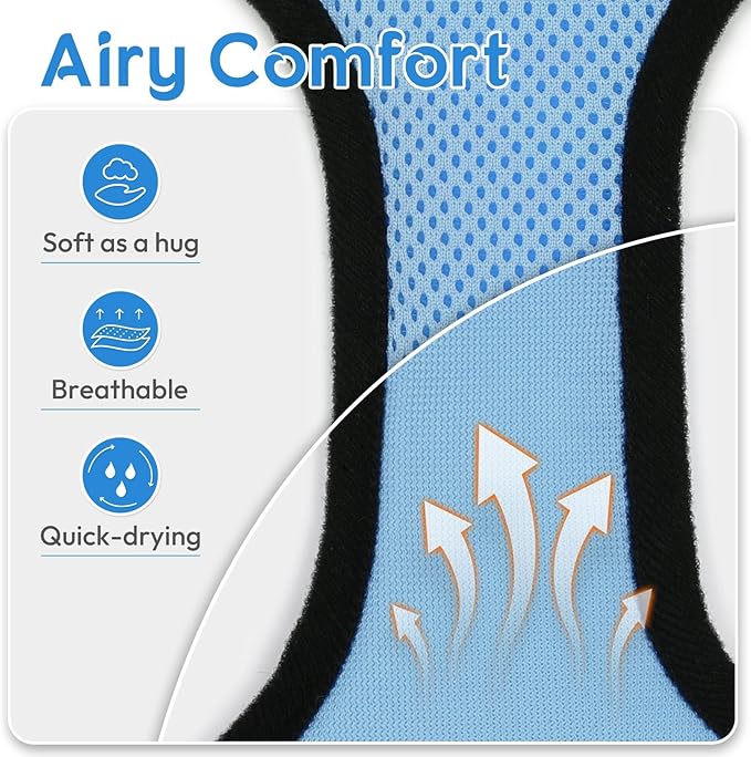 Dooradar Cat Harness and Leash Set, Escape Proof Safe Adjustable Kitten Vest Harnesses for Walking, Easy Control Soft Breathable Mesh Jacket with Reflective Strips for Cats, Light Blue, M