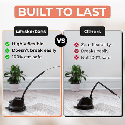 Whiskertons Interactive Bird Simulation Cat Toy Set, Interactive Cat Toys for Indoor Cats, Cat Feather Toy, Self-Holding Suction Base, 5 Replacement Birds, Feathers & Bells (Suction Cup + Wire)