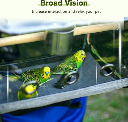 Pecute Bird Carrier Backpack, Parrots Bird Backpack with Visible Window, Adjustable Height Standing Perch, Feeding Cans, Waterproof Pads, Lightweight Foldable Birds Travel Cage for Hiking Camping