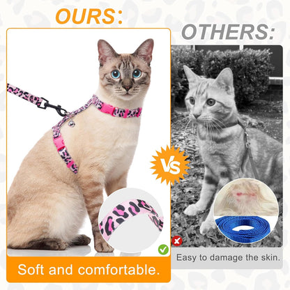 BEAUTYZOO Cat Harness and Leash Set Escape Proof for Walking, Kitten Soft Adjustable Vest Harnesses for Small Medium Large Cats, Easy Control Breathable Plaid Ribbon Nylon for Outdoor Indoor Use