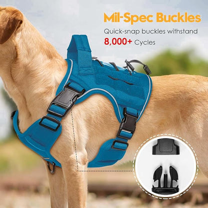 Heavy-Duty Tactical Dog Harness for Large Dogs, No Pull Adjustable Reflective Pet Vest with Molle System, K9 Military-Grade Control for Service Training, Outdoor & 10+ Breeds, Blue, Small