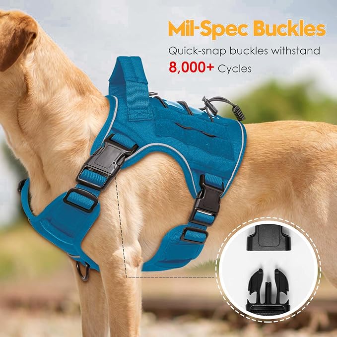 Heavy-Duty Tactical Dog Harness for Large Dogs, No Pull Adjustable Reflective Pet Vest with Molle System, K9 Military-Grade Control for Service Training, Outdoor & 10+ Breeds, Blue, Medium