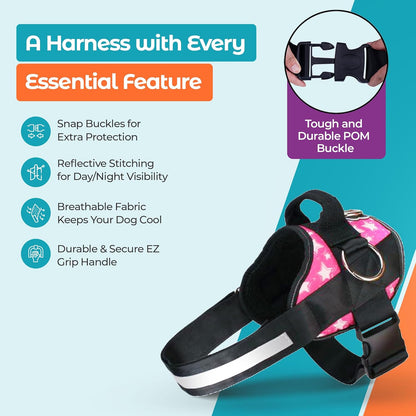 Joyride Basic Essential Dog Harness 1.0 - Small, Medium, Large Dogs, No-Pull Pet Vest with 3 Side Rings for Leash Placement, Adjustable for Training (Star Pink, XL)