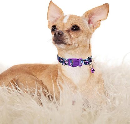 Purple Floral Puppy Collar with Bell, Pretty Cute Flower Girl Dog Collar Tiny Kitten Collars with Bells for XS Small Pet Female Dogs Cat Little Animal, XSmall
