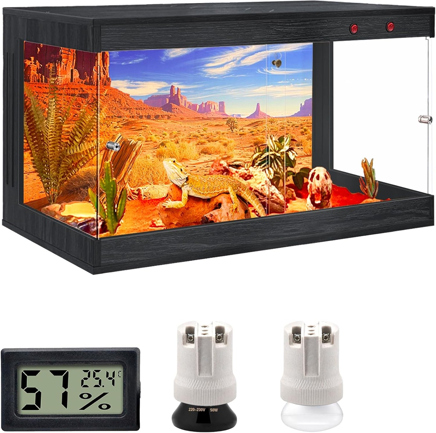 Royxen Tempered Glass Reptile Enclosure,Reptile Tank with Wooden Mesh Top and Lockable Design,26 Gallon Bearded Dragon Tank for Lizard Gecko Tortoise Snake Habitat,24" x 16" x 16",Black