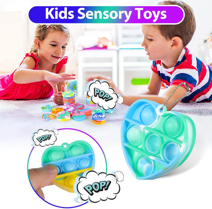 Pop Fidget Toys Bulk Its Valentines Day Gifts for Kids Classroom 30 Pack Valentine Party Favors for Kids Mini Pop Heart Keychain It Fidget Toy Fidgets for Classroom Prizes Birthday Goodie Bag Stuffers