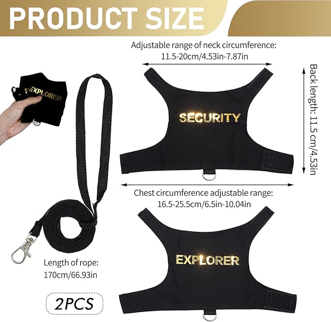 2 Pack Bearded Dragon Harness and Leash Set, Adjustable Escape-Proof Lizard Harness with Hook & Loop Closure, Soft Pet Reptile Vest with 5ft Leash for Walking Outdoor, Fits Small Lizards and Reptiles