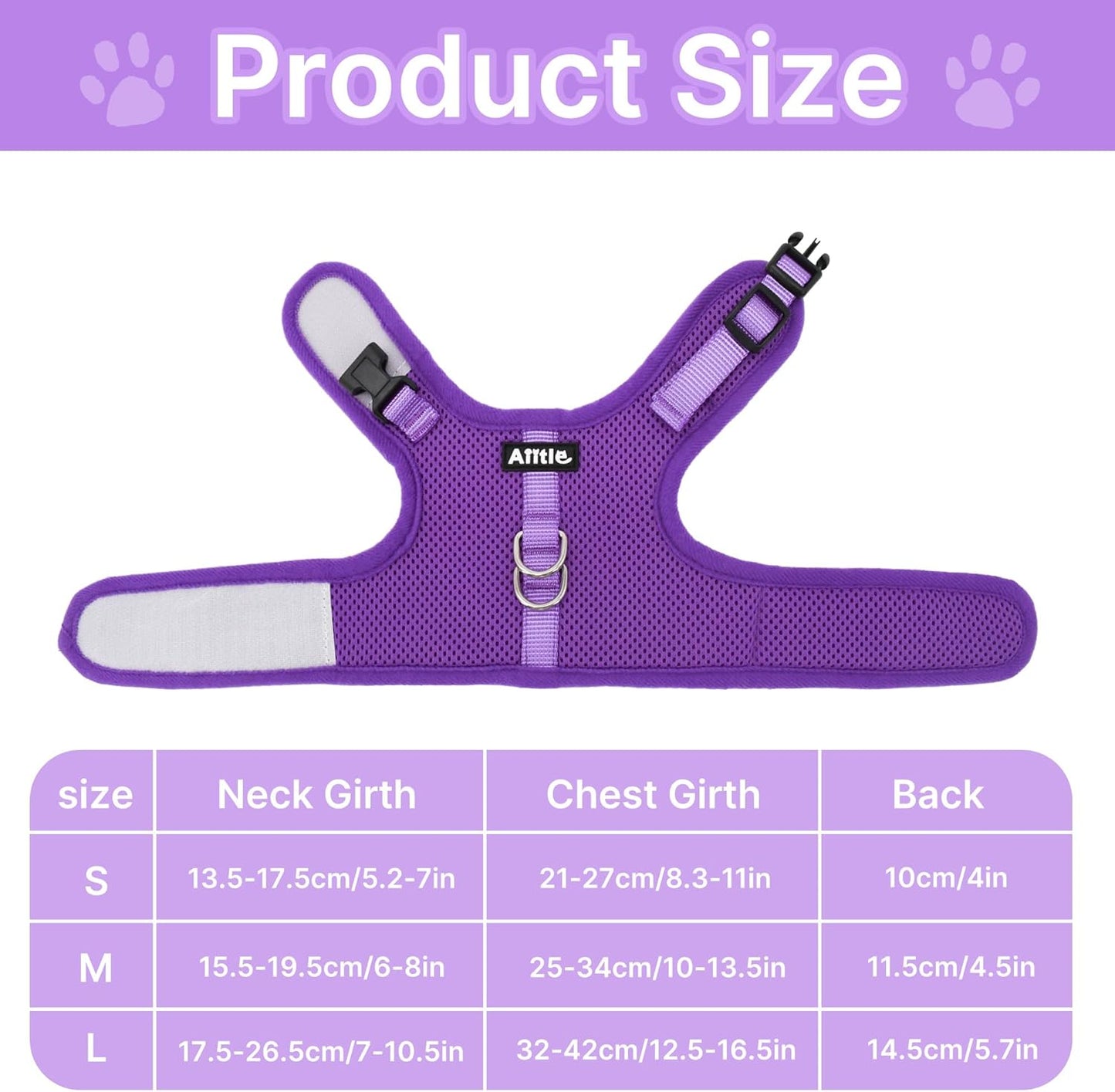 AIITLE Breathable Bunny Harness and Leash Set, Adjustable Straps & Magic Tape Design, Comfort Fit Vest for Puppies, Cats, Squirrels, Rats, Bunnies, Ferrets, Outdoor Walking, Purple S