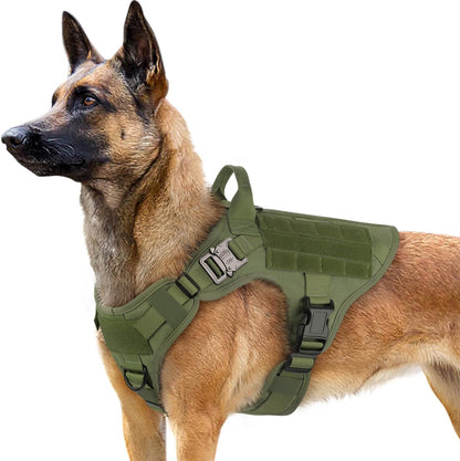 rabbitgoo Tactical Dog Harness for Large, Heavy Duty Pet Harness with Handle, No-Pull Service Vest Large Breed, Adjustable Military Dog Vest for Training Hunting Walking, Green, L