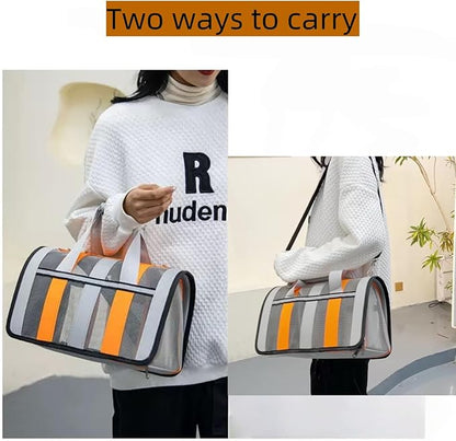 Airline Approved Soft Sided Cat Carrier and Small Dog Crate up to 18lbs - Lightweight Cats Bag Carrier for Pets with Litter Pocket for Kittens and Puppies (Gray and Orange, Large)